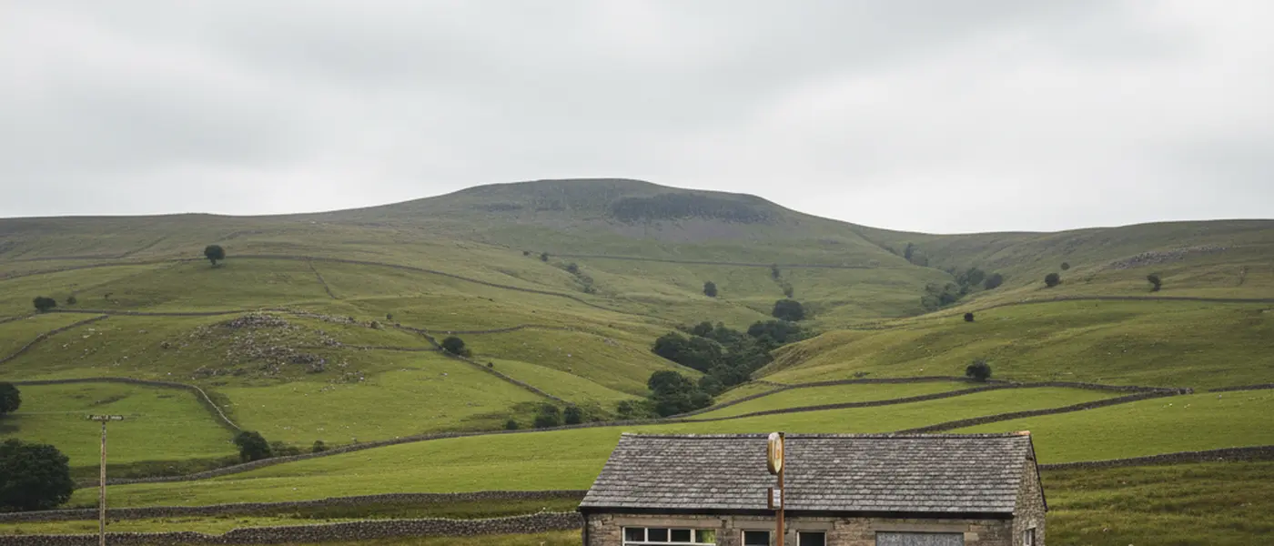 Empty rural petrol station closed in the English Peak District countryside