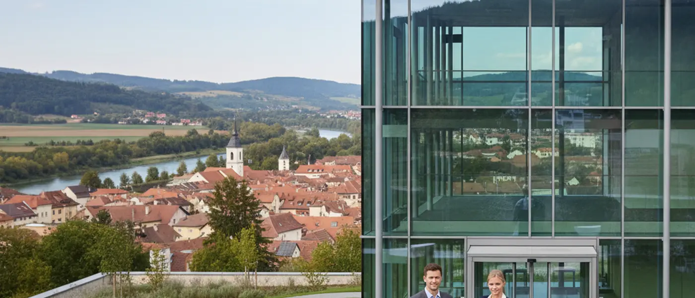 Mann gjennomgår bilkjøpsdokumenter med advokat i moderne skandinavisk kontor