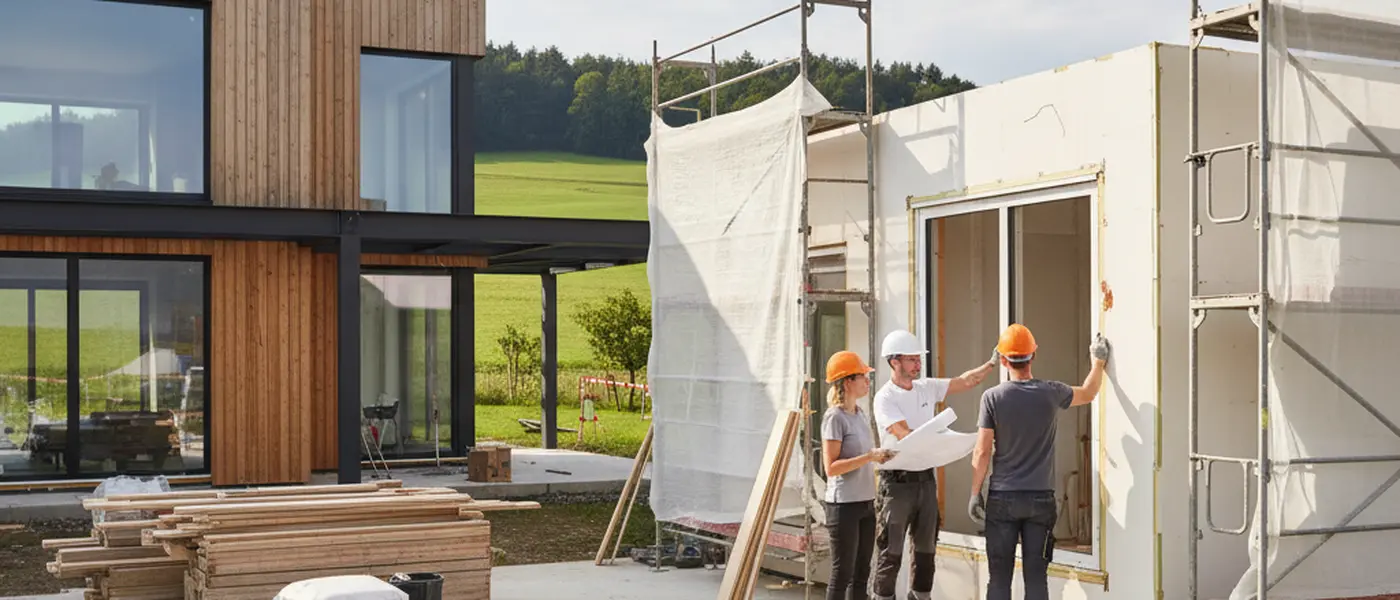 Artisan français inspectant un mur en briques dans une maison en cours de rénovation